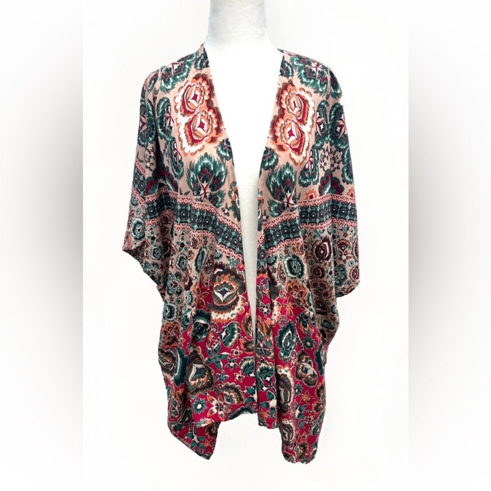 Angie Kimono Top Women S Open Front Multi Colorful Cover Up Boho Festival Artsy